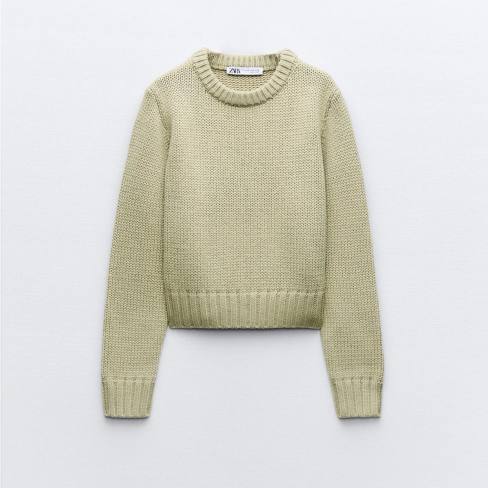 Sage Green Crop Wool Sweater || Zara